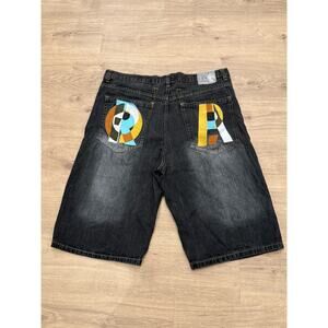 Vintage Red Ape Jean Shorts Men's Size 40X15 Black Denim Baggy Hip Hop Y2K